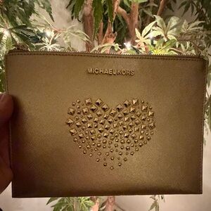 Michael Kors Gold Studded Heart Pouch/Wristlet